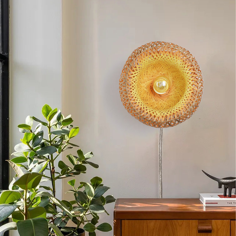 Bay Isle Home Afraz Farmhouse Wicker Wall Lamp Fixture Plug in Cord